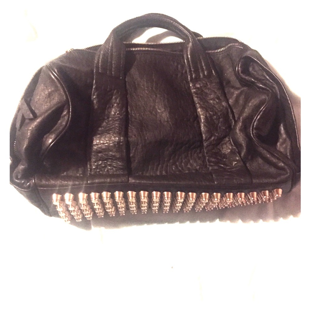 Black leather studded satchel